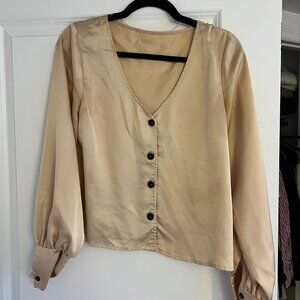 Champagne Satin Button-Down Blouse